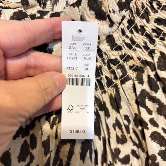 J. Crew Leopard Animal Print Ruffle Neck Smocked Puff Sleeve Dress - Picture 3 of 15